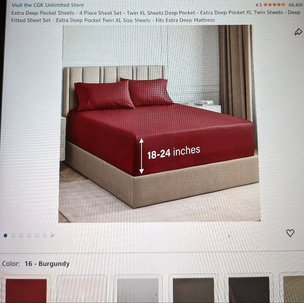 Twin XL Sheet Set Extra Deep Washington State University Burgundy Dorm